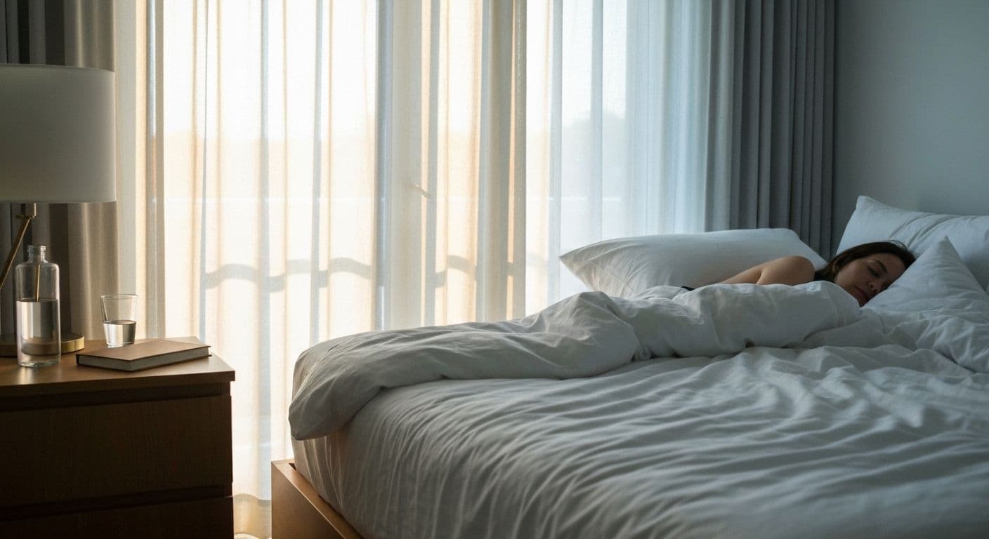 Person peacefully sleeping in organized bedroom representing healing from a breakup through better sleep