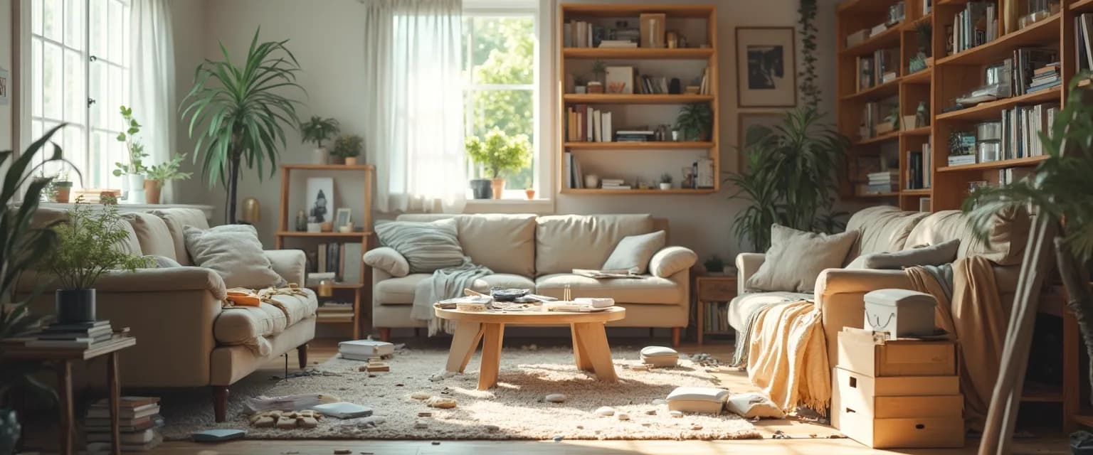 Person overcoming procrastination in household organization by using simple organizational strategies