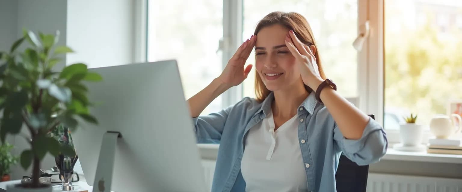 Office worker performing desk-friendly eye stretches for better workplace health and well-being
