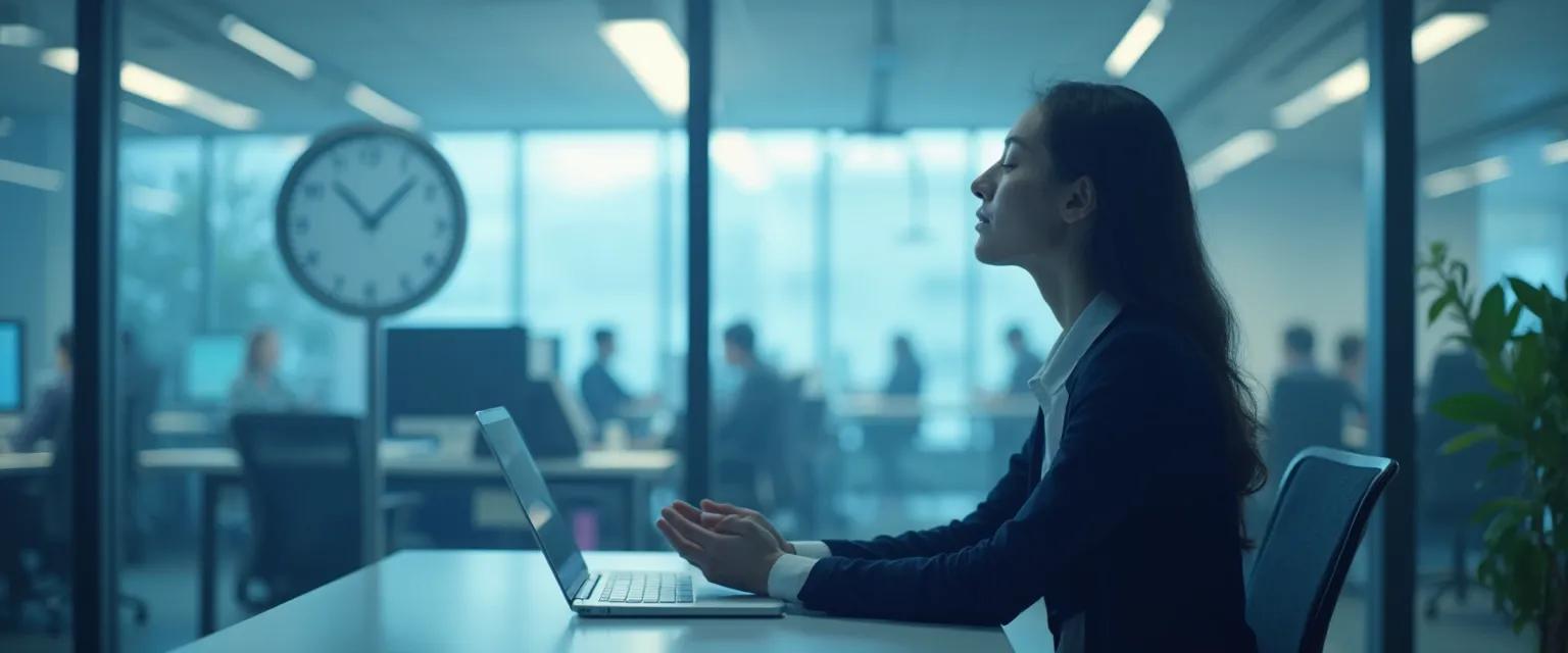 Person practicing 10-second mindfulness stress reduction technique at desk