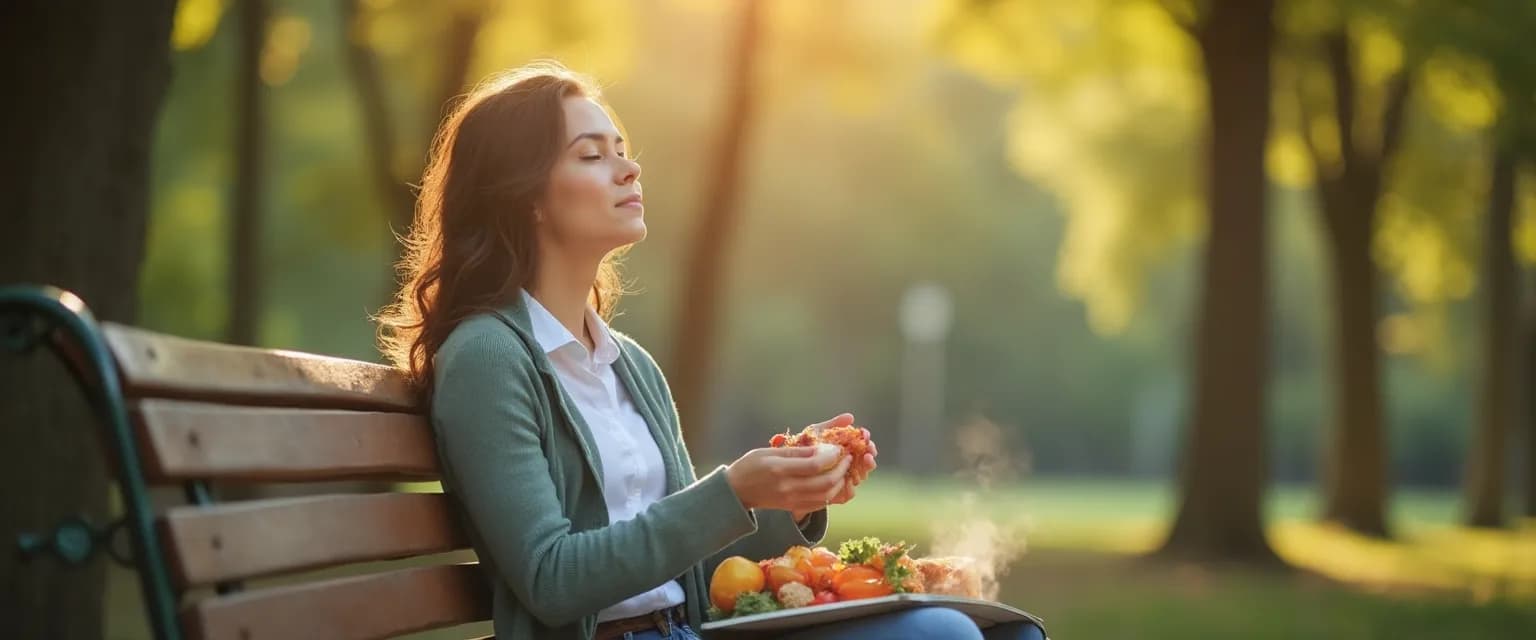 Professional practicing mindfulness counseling techniques during lunch break at desk
