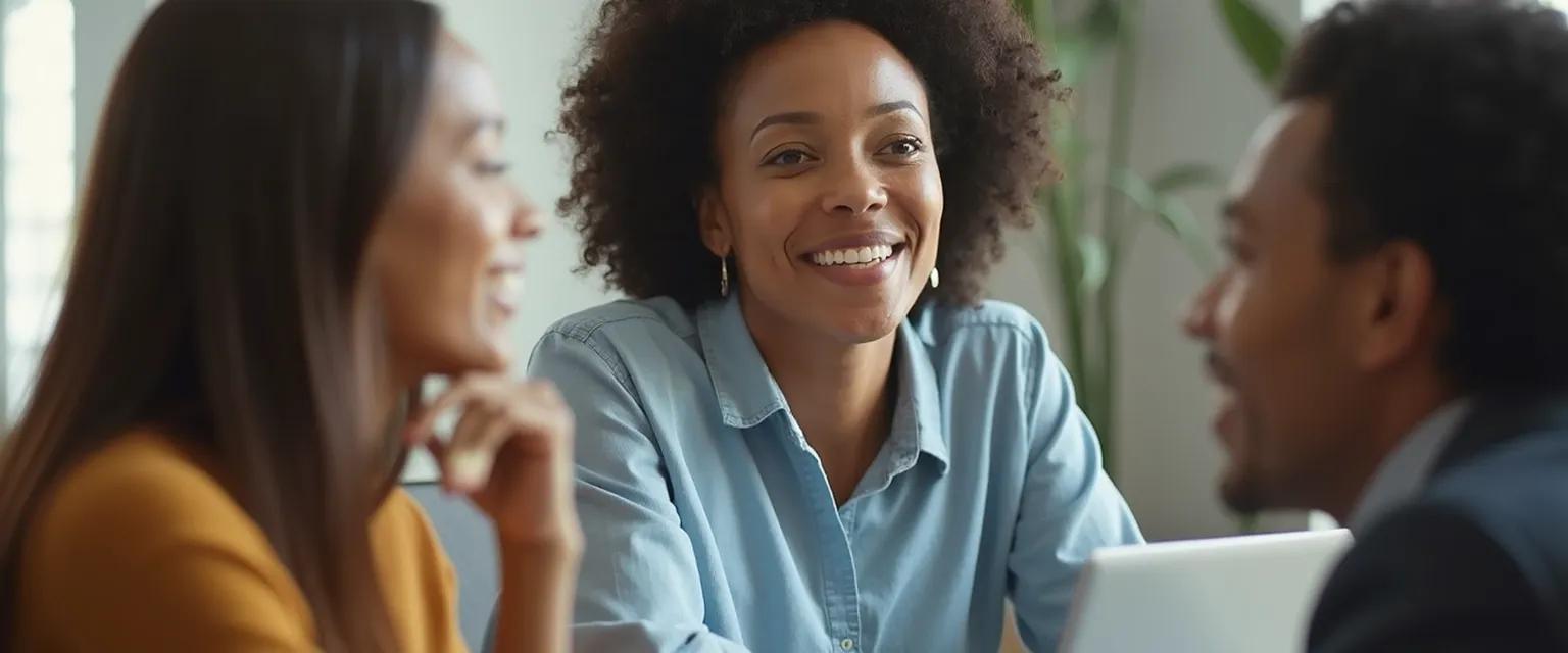 Professional using emotional intelligence techniques during workplace meeting to improve communication