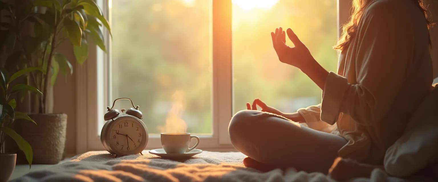 Person practicing 10-minute mindfulness meditation during morning routine