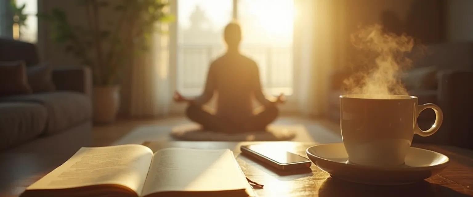 Woman practicing self-awareness during everyday home activities as real-life examples of mindfulness