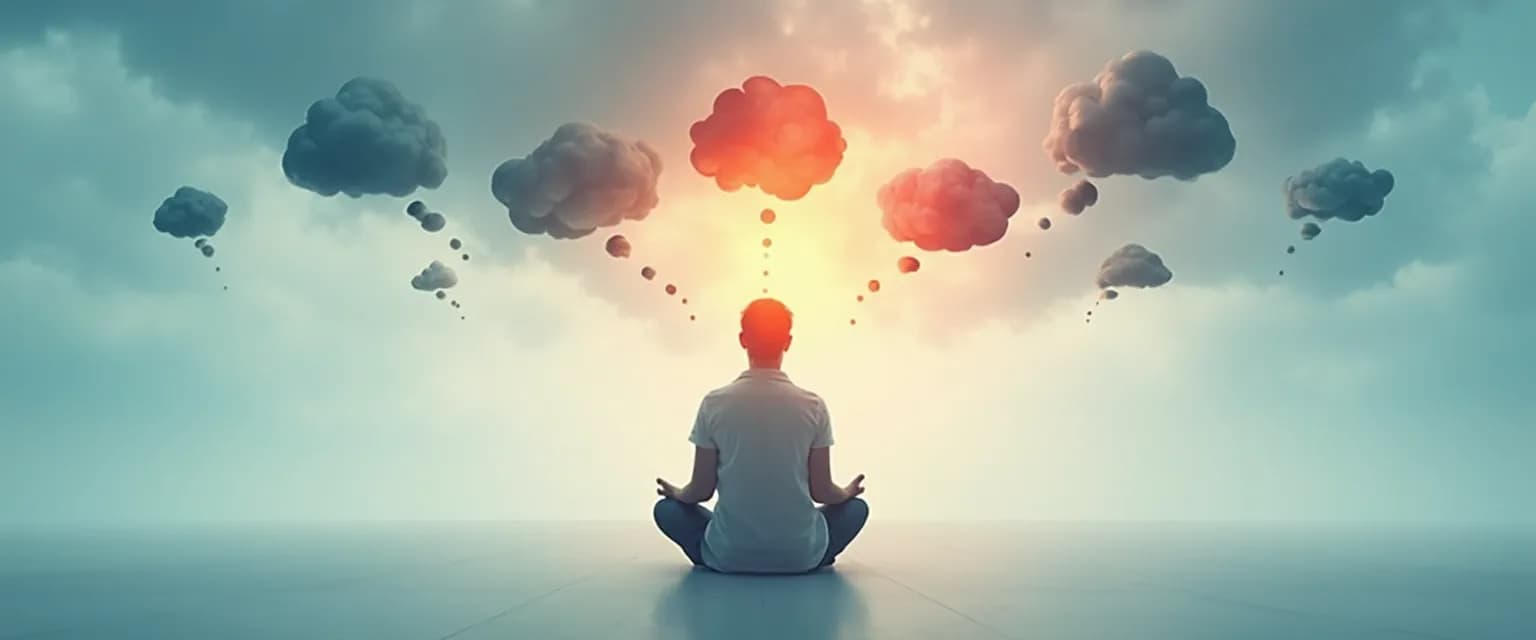 Person with calm learning mind transforming negative thoughts into positive learning experiences