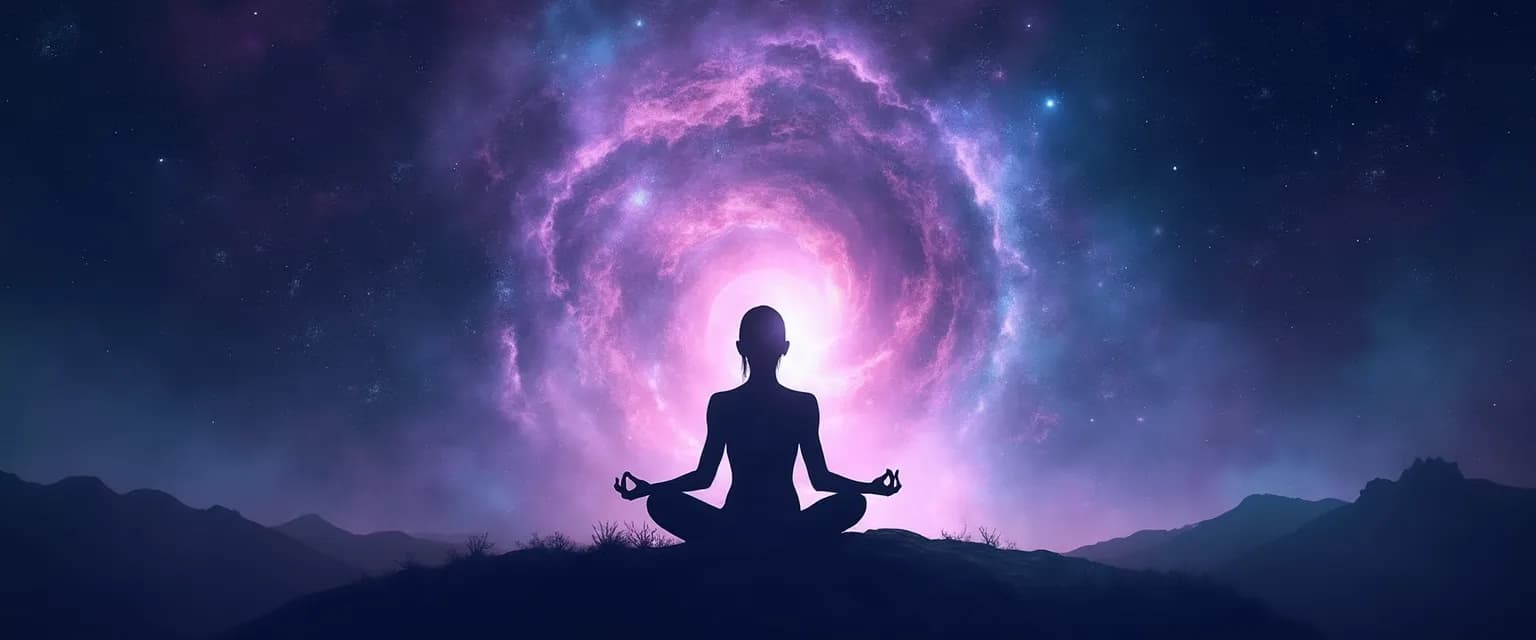 Person practicing cosmic mind meditation for inner peace and mental clarity