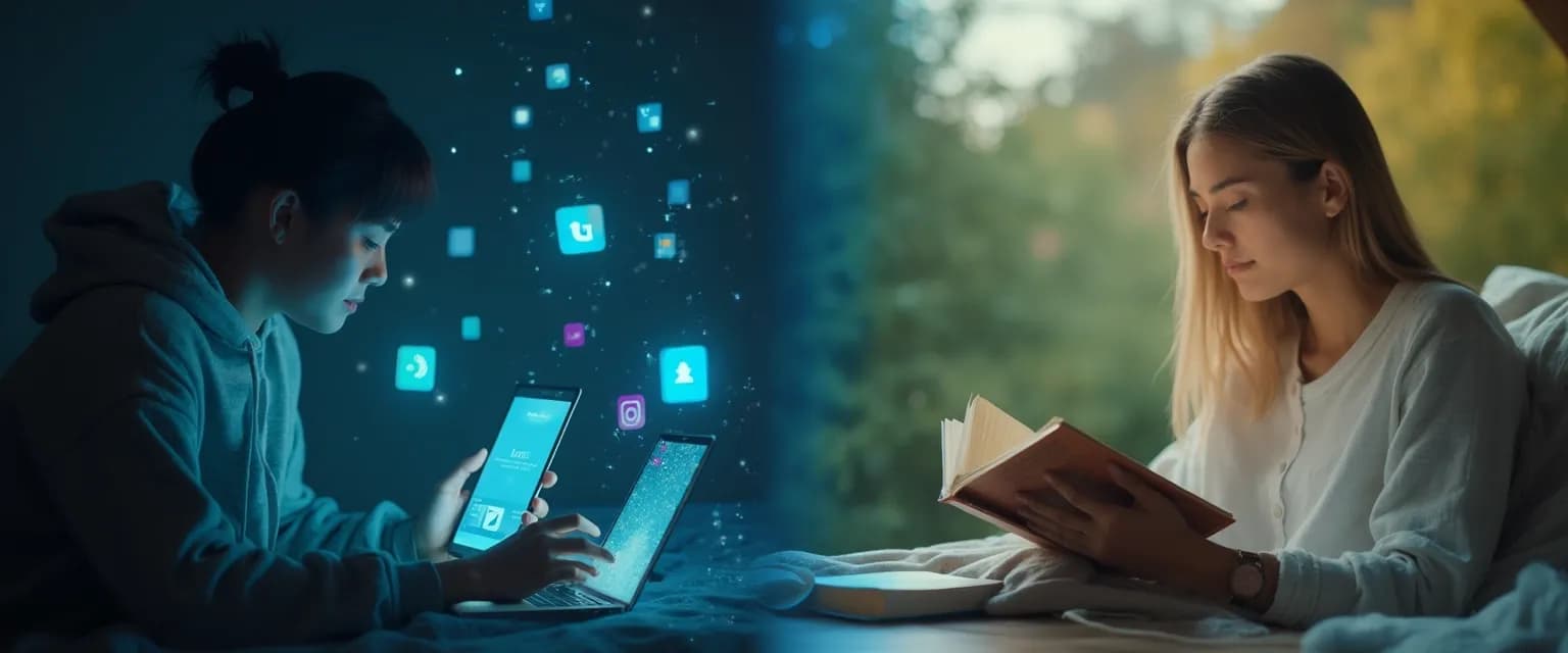 Person breaking free from procrastination and social media impact with 7-day digital detox challenge