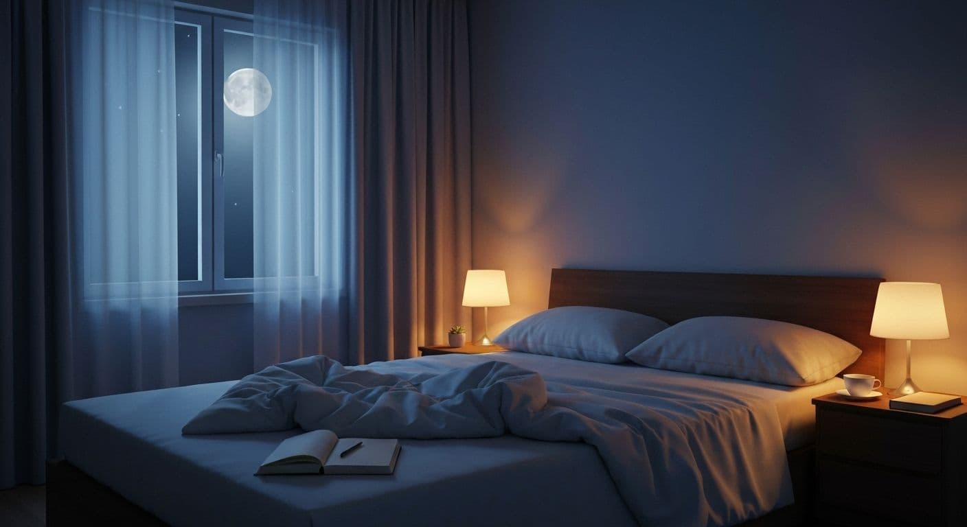 Person lying awake in bed at night struggling with painful heartbreak and emotional distress