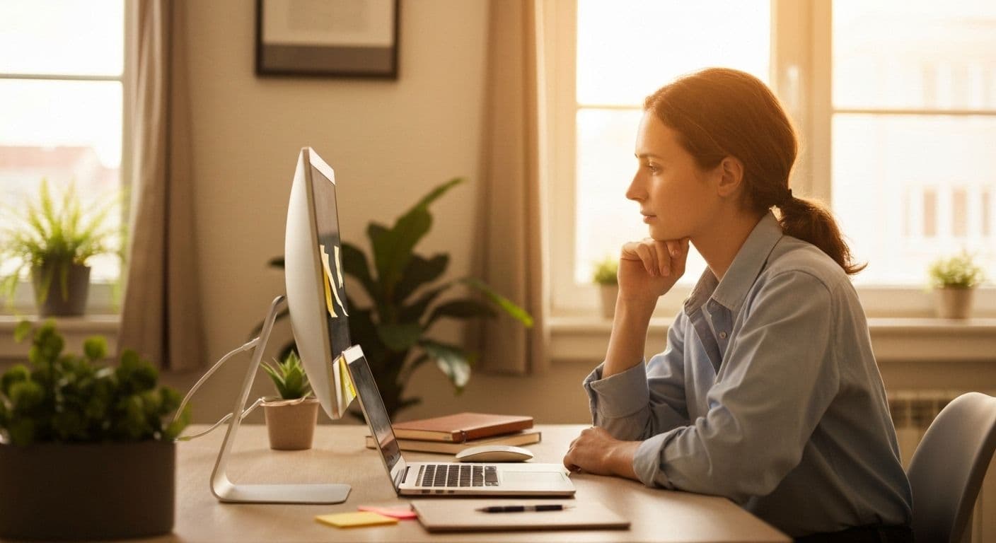 Remote worker reviewing self awareness examples at work on laptop screen showing virtual meeting analytics and communication patterns
