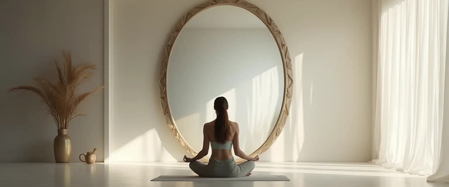 Person practicing mindfulness with reflection in a peaceful setting