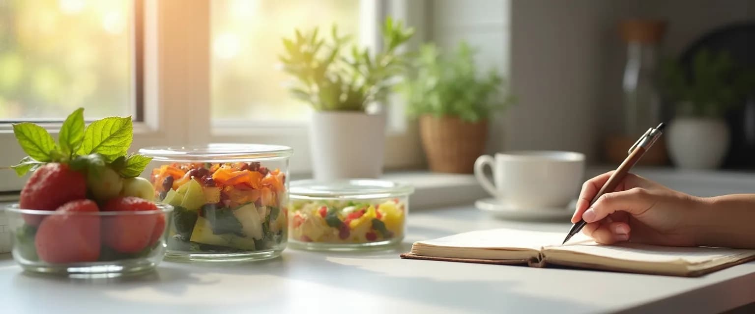 Person practicing Mindful Monday meal planning with organized ingredients and recipe cards