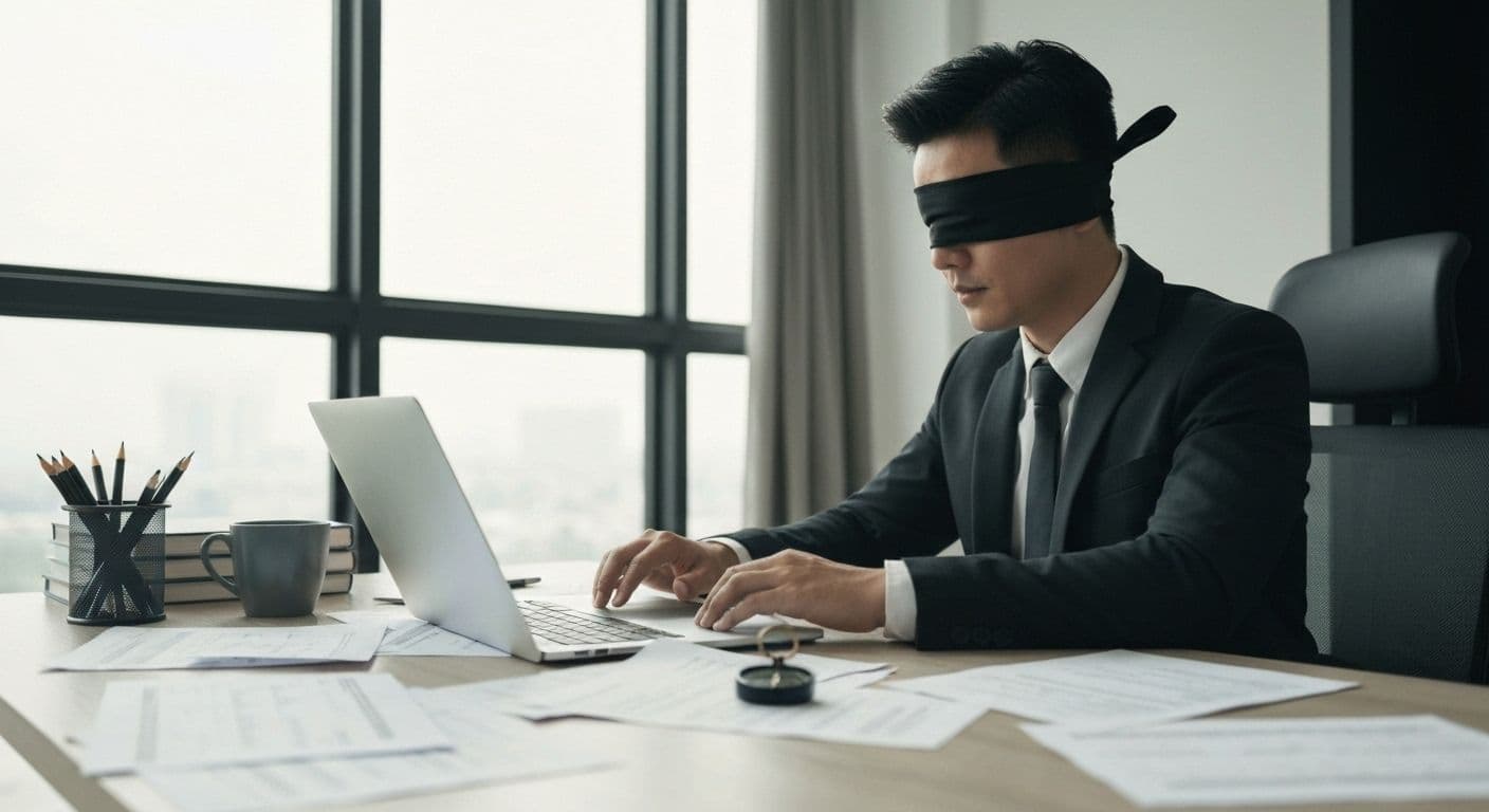 Person removing blindfold to see clearly, representing self awareness and self management working together