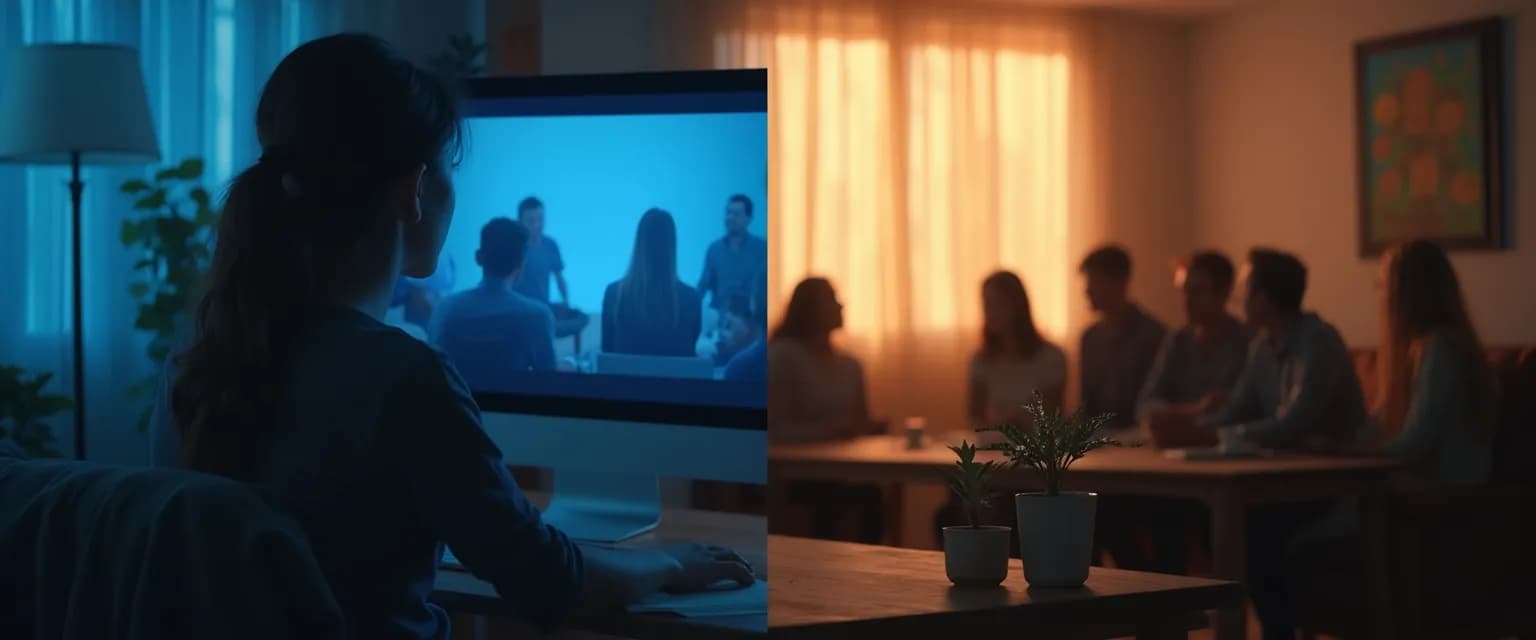 Person choosing between digital and in-person grief share programs for their healing journey