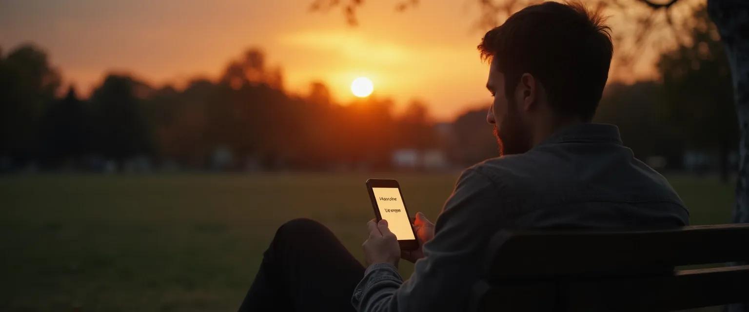 Man using a grief app on smartphone for emotional support and processing