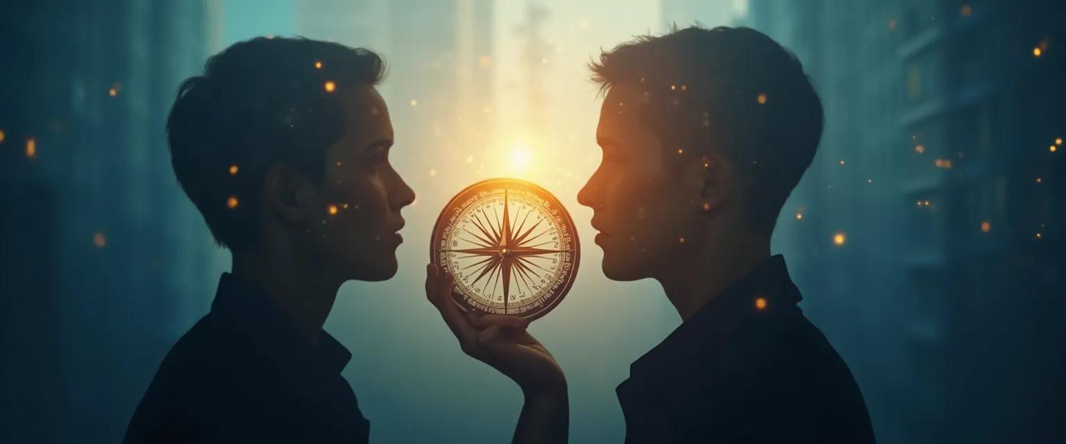 Person balancing internal compass with external feedback demonstrating self awareness internal and external balance