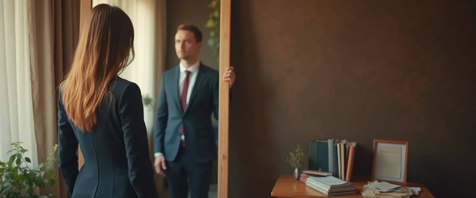 Manager practicing HBR self-awareness techniques at desk with mobile app