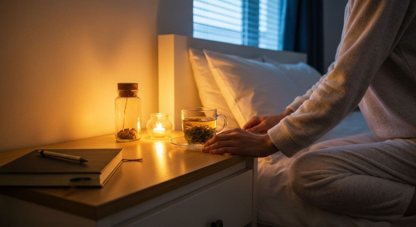 Person creating peaceful evening wind-down ritual for healthy mind and body performance