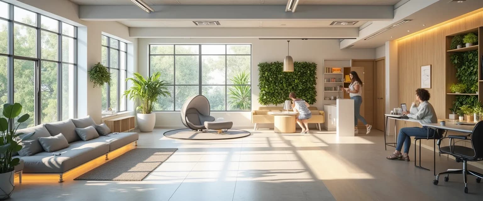 Office space with dedicated wellness stations supporting employee wellbeing in the workplace