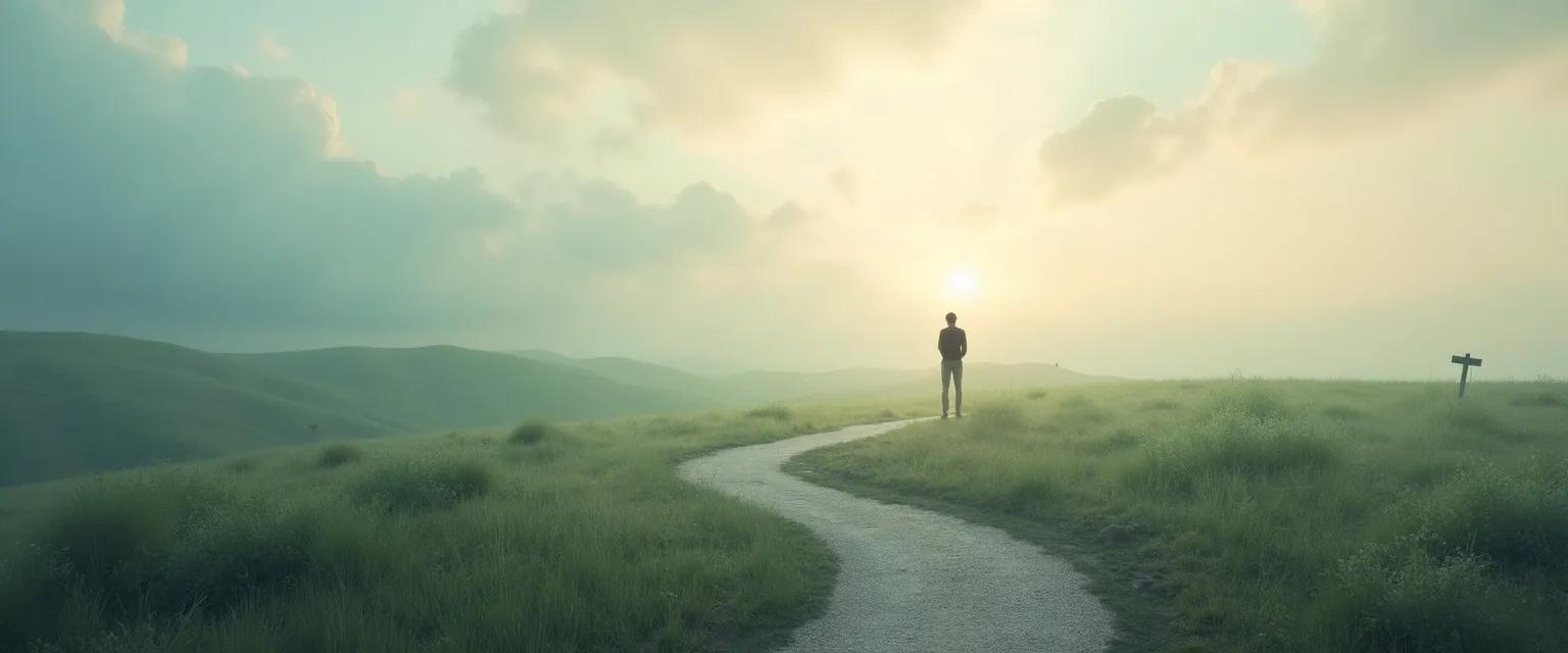 Person practicing mindfulness techniques to manage anxiety during life purpose exploration