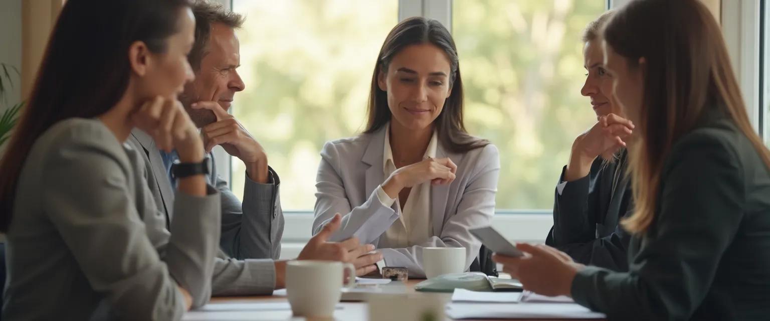 Professional demonstrating practical emotional intelligence techniques in a meeting setting