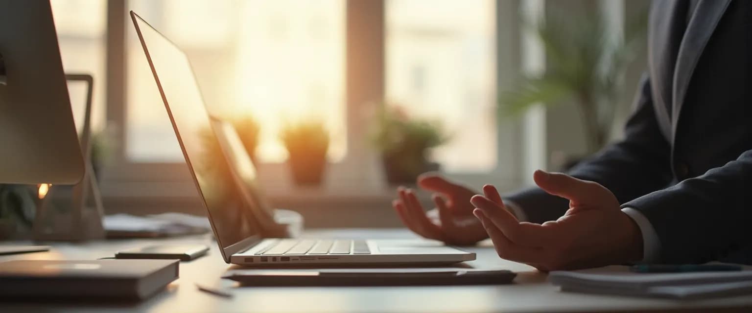 Person practicing one-minute mindfulness meditation for beginners at desk