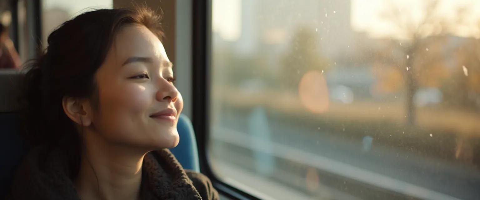Person practicing mindfulness techniques during their daily commute