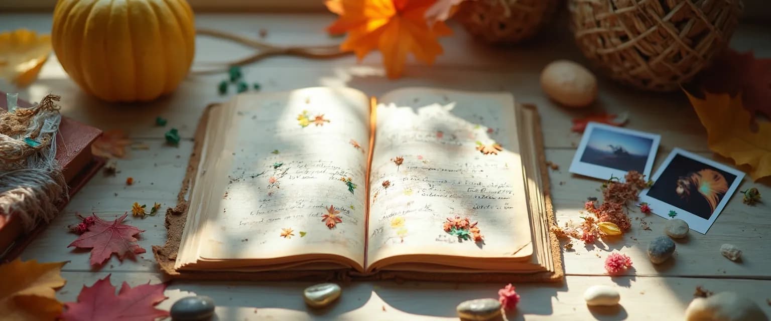 Creative objects for journaling grief including voice recorder, photo collage, and meaningful mementos