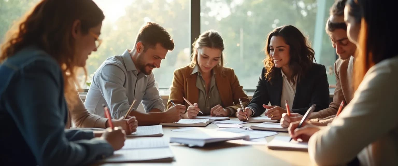 HR manager facilitating a self-awareness case study exercise with engaged team members