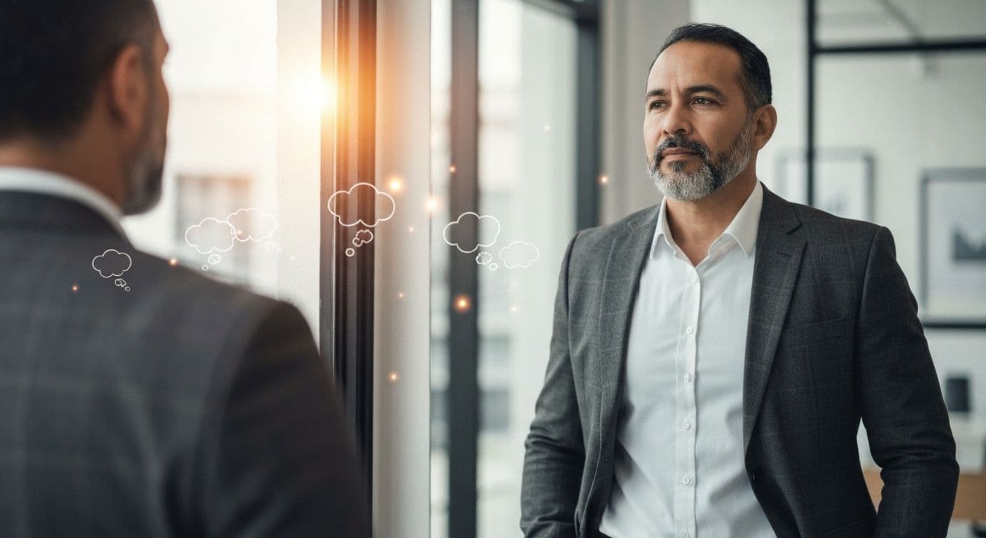 Professional reflecting on the concept of self-awareness for career success and emotional intelligence development