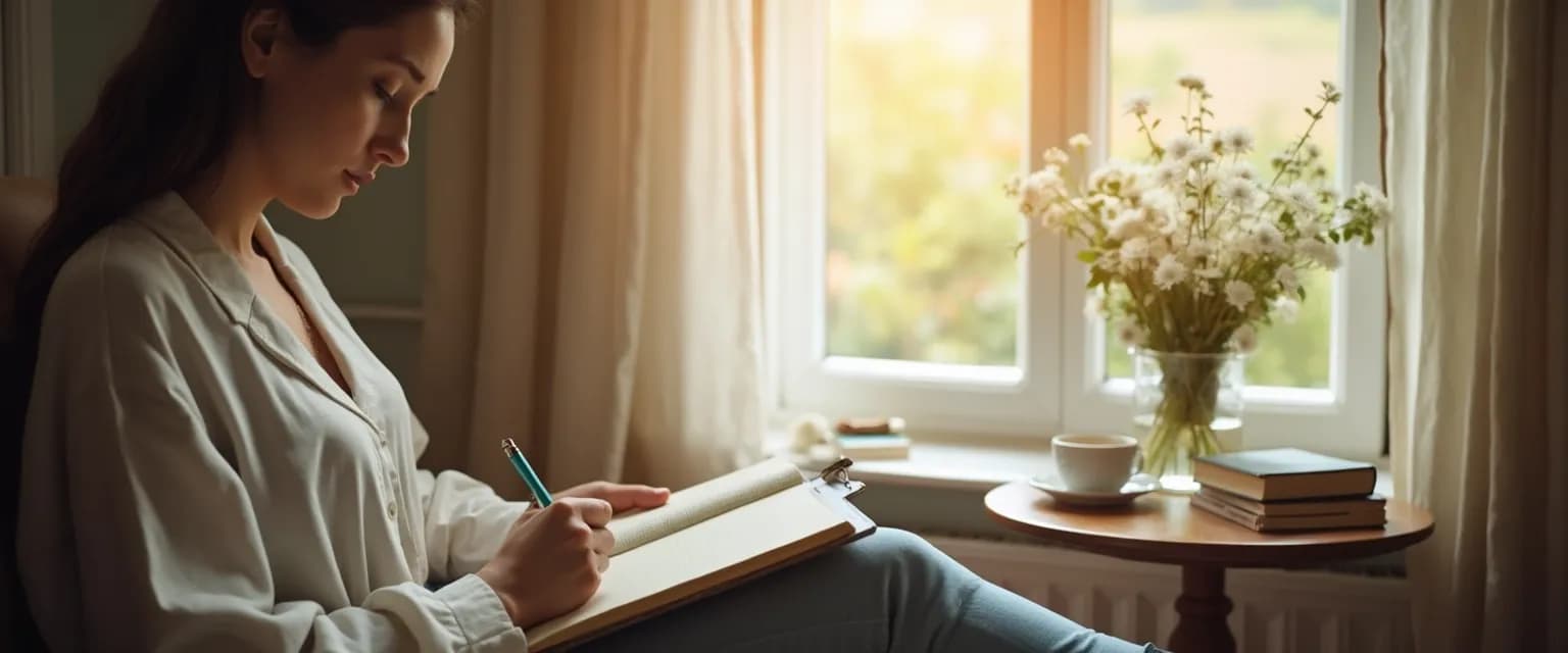 Woman creating her personalized Amy Chan breakup bootcamp healing plan at home