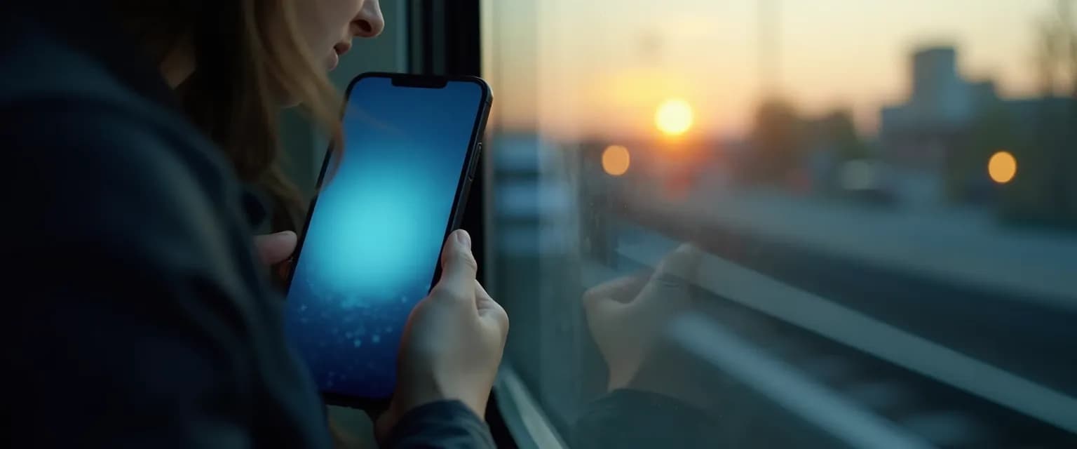 Professional using a grief app during commute for emotional healing