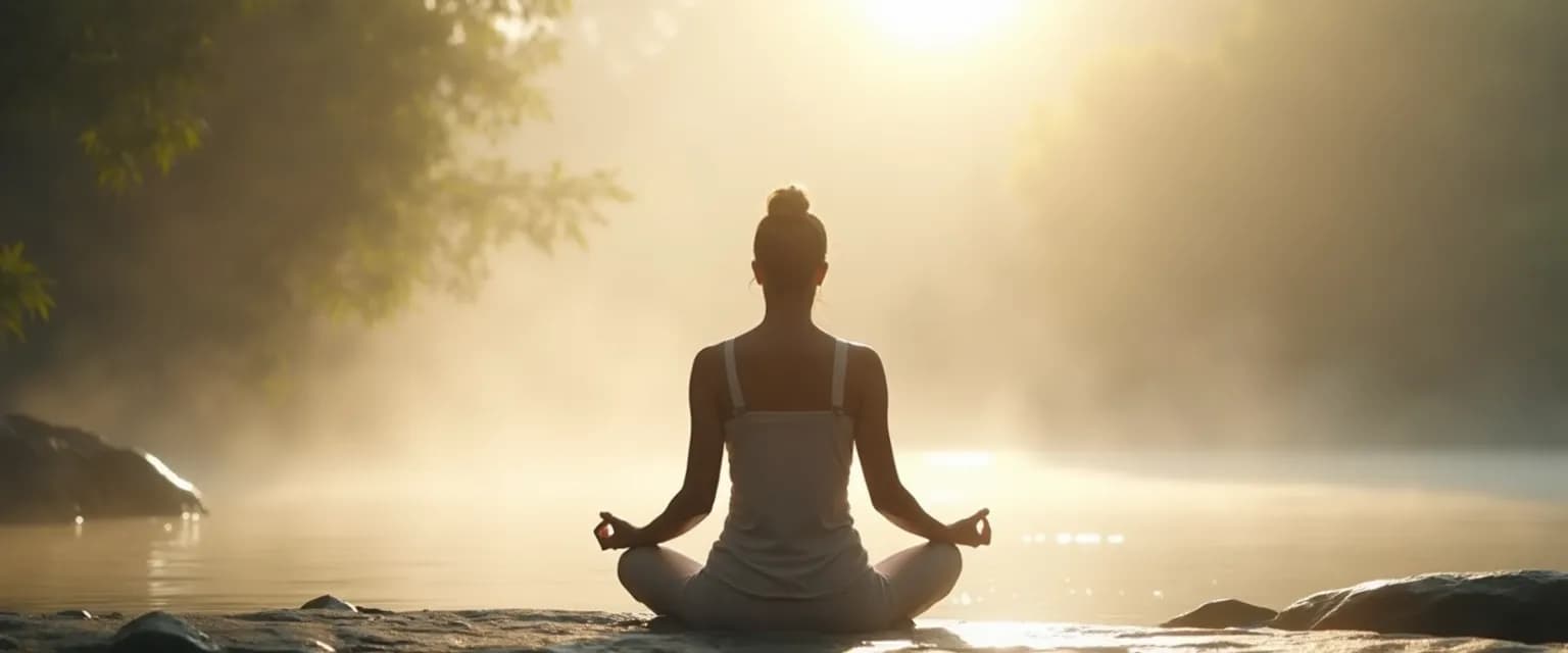 Person practicing guided meditation for self-awareness using visual cues instead of verbal instruction