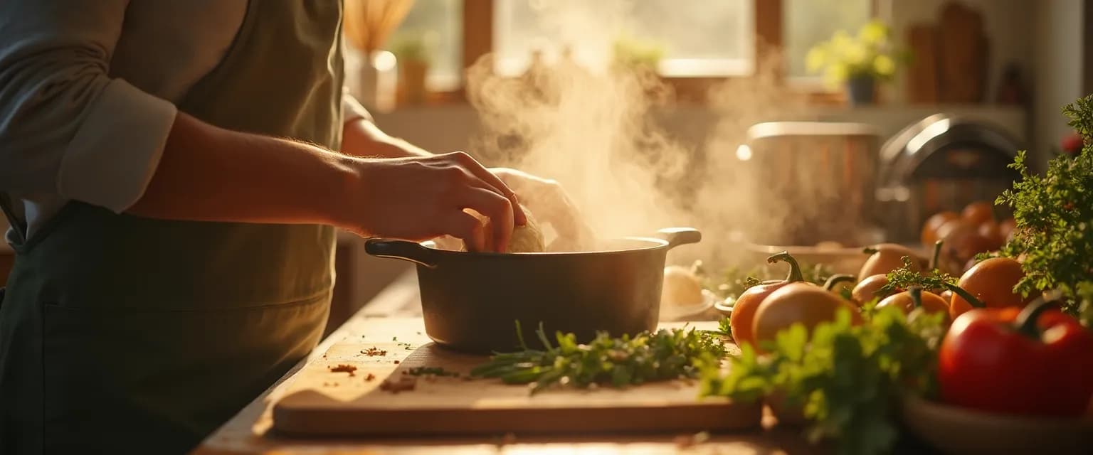 Person mindfully cooking to unwind their mind instead of watching screens