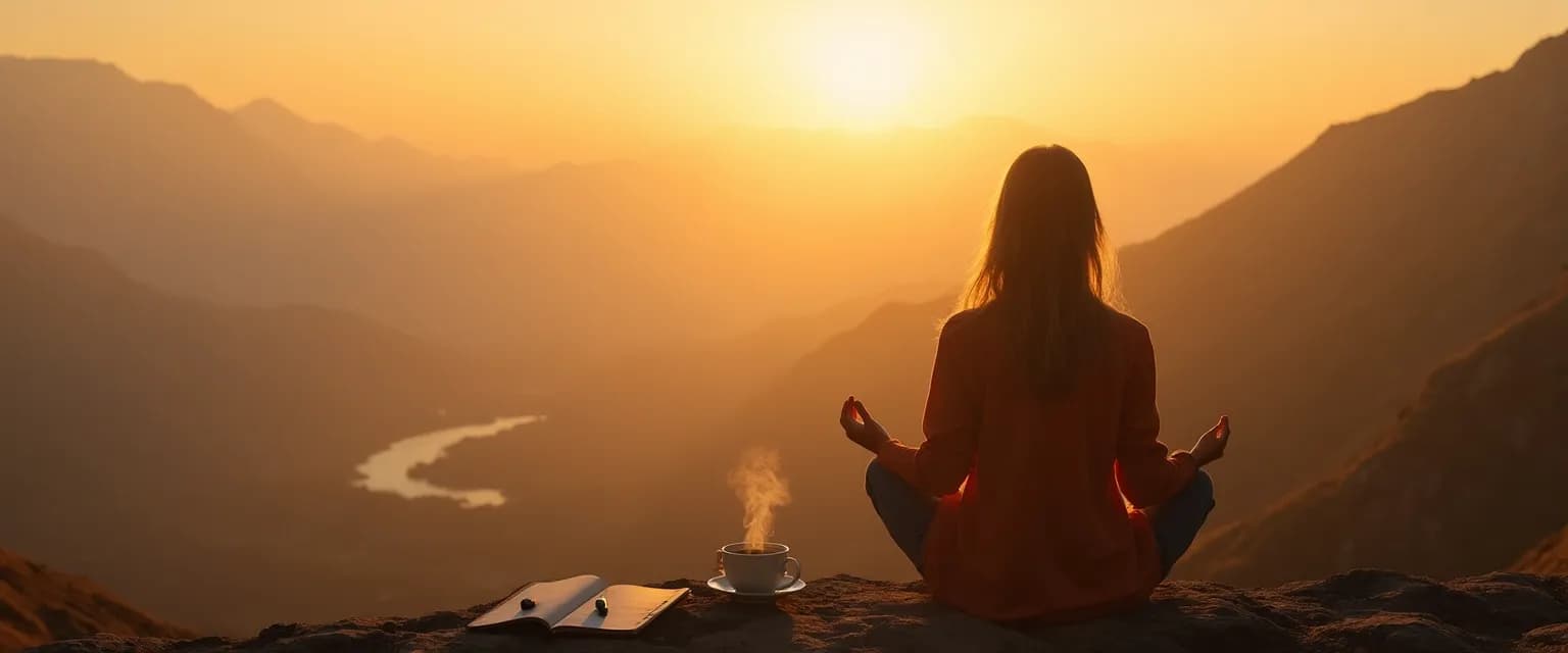Person practicing mindful elevation during their morning routine