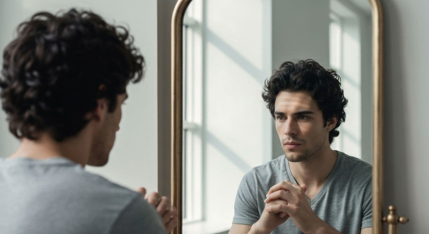 Person explaining self-awareness concept using simple hand gestures in casual conversation