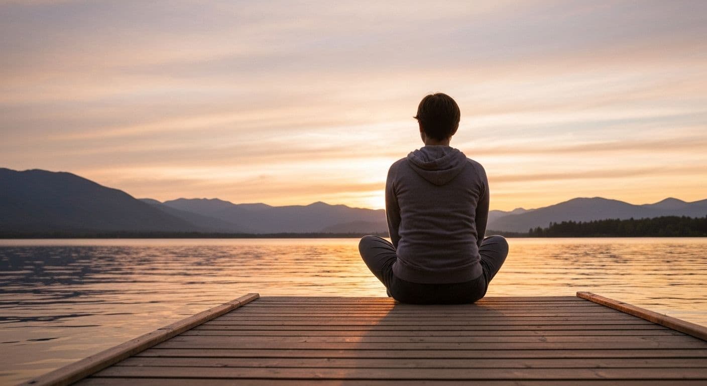 Person peacefully reflecting alone, representing reconnecting with yourself after a breakup