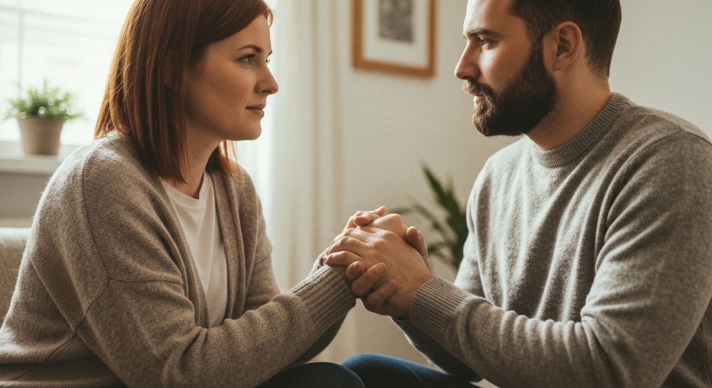 Couple practicing relational self awareness through mindful conversation and emotional connection