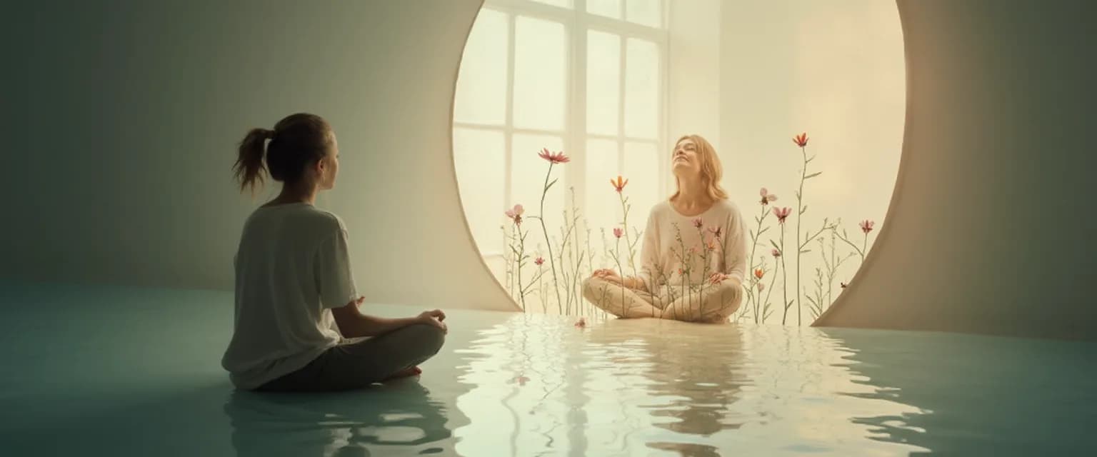 Person practicing external self-awareness through reflection techniques