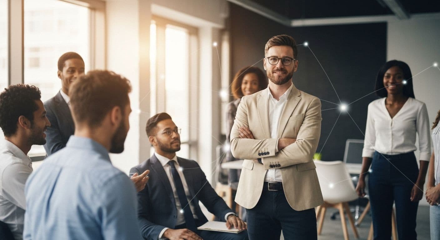 Self-aware leader practicing self awareness as a leadership skill during team meeting to improve performance