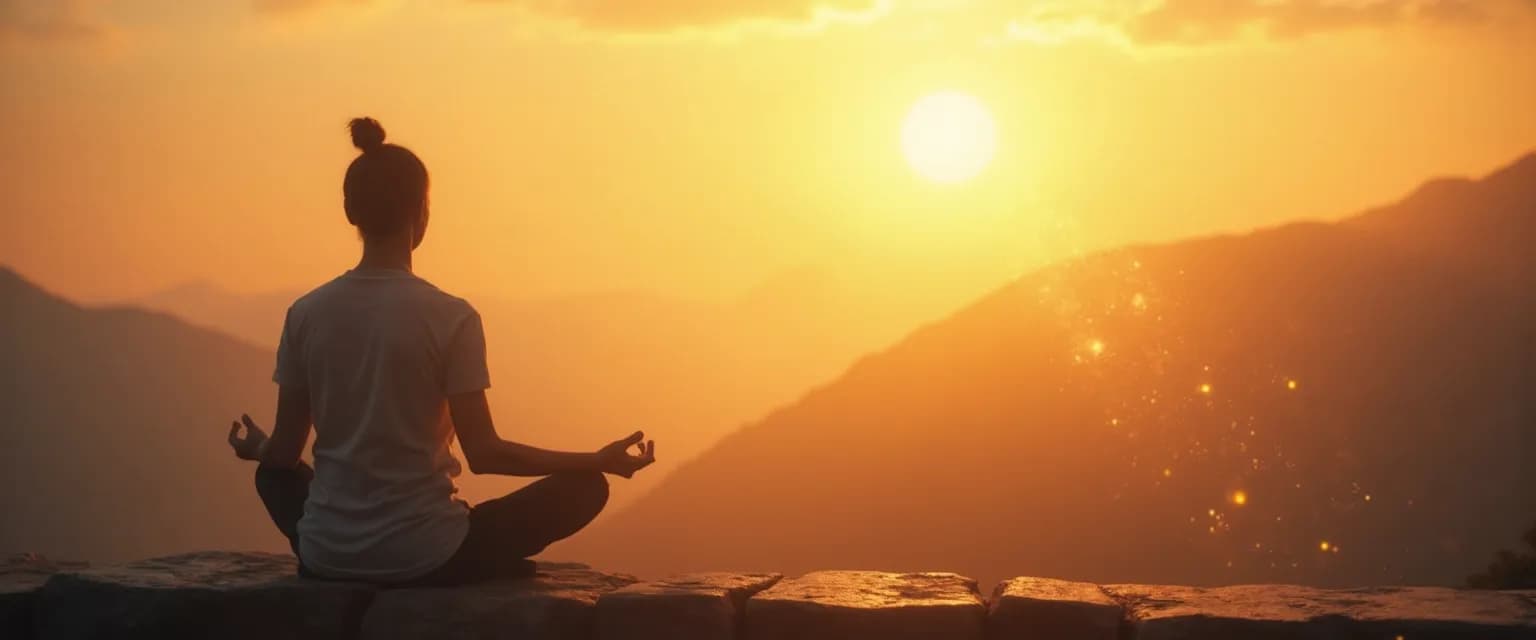 Person practicing daily rituals for higher self conscious awareness with peaceful expression