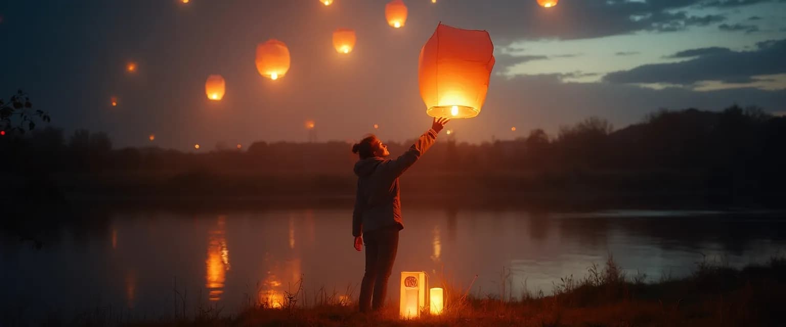 Person engaged in a personal grief works ritual with candles and meaningful objects