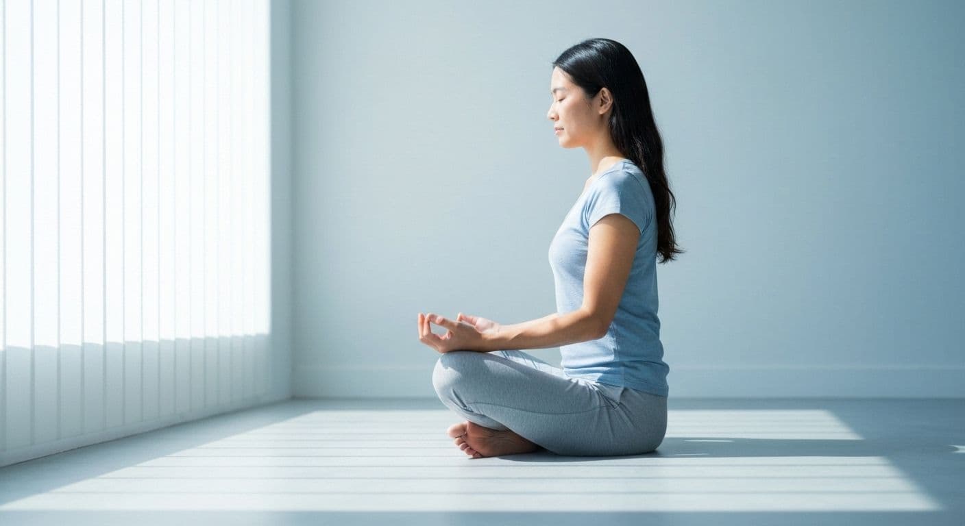 Person practicing breathing technique to calm disturbed mind and racing thoughts