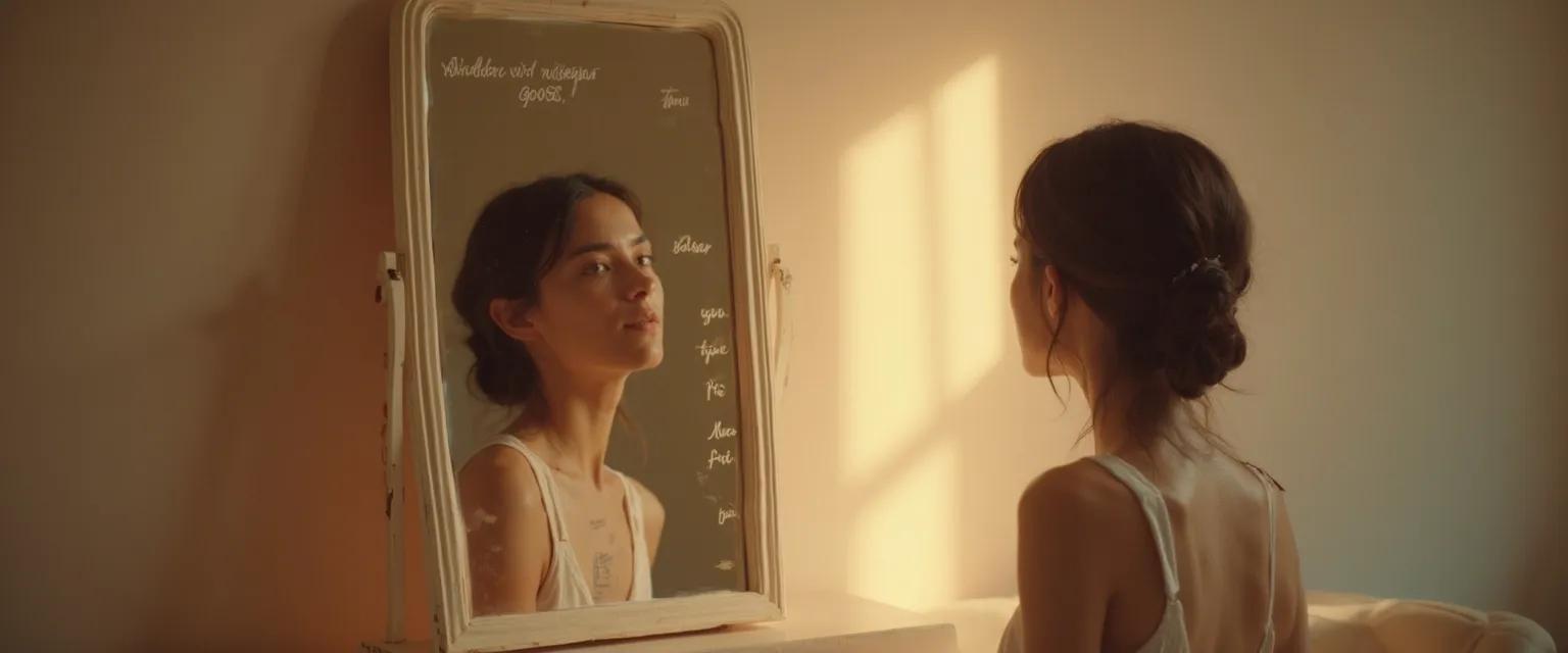 Person practicing the Mirror Technique for self awareness and growth through reflection