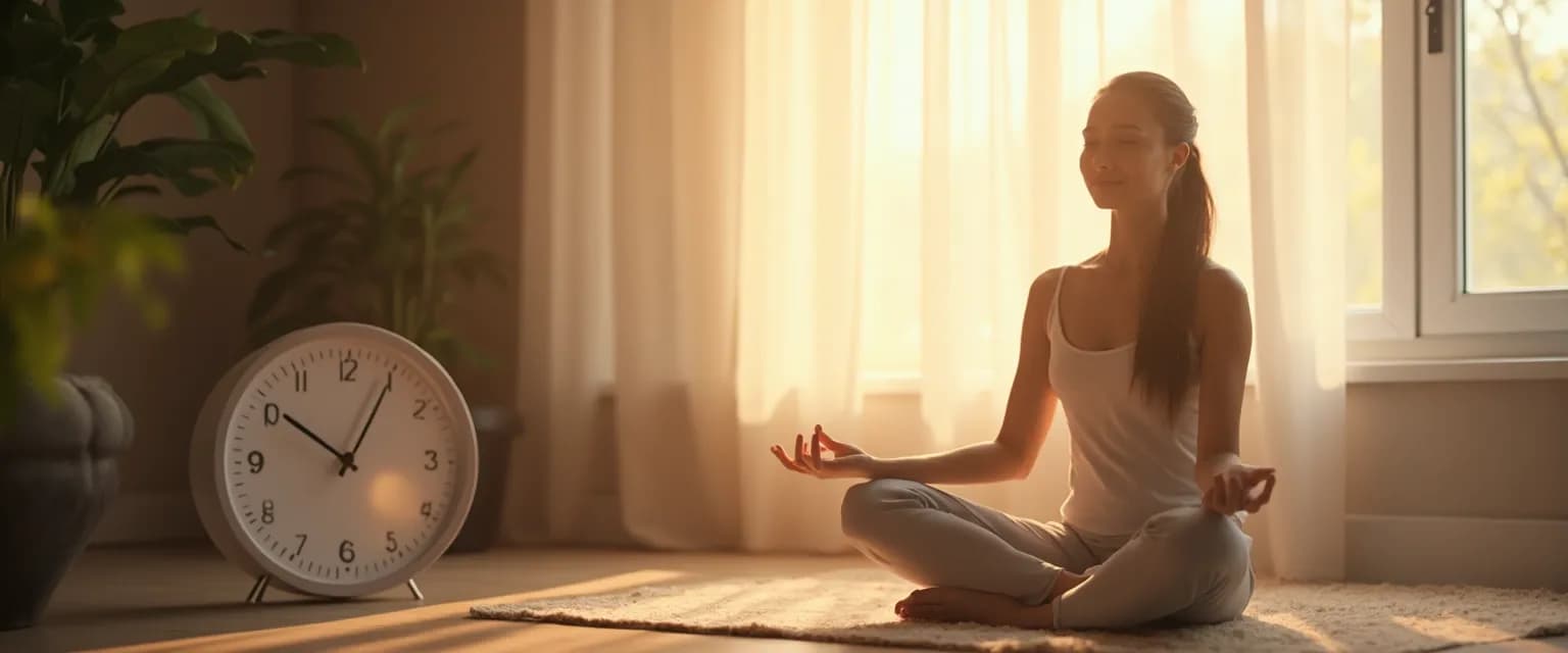 Professional taking a 5-minute meditation and self-awareness break at desk
