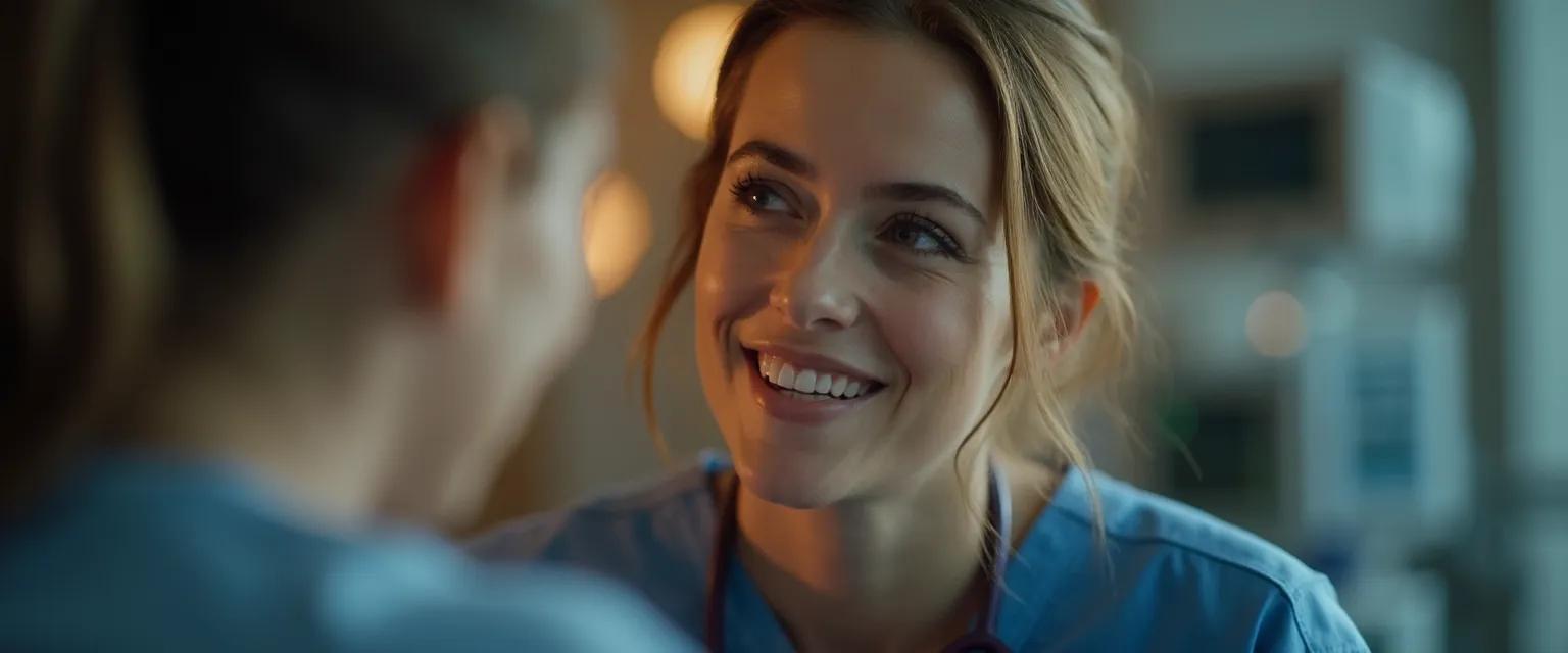 Emergency nurse practicing self-awareness techniques during patient care