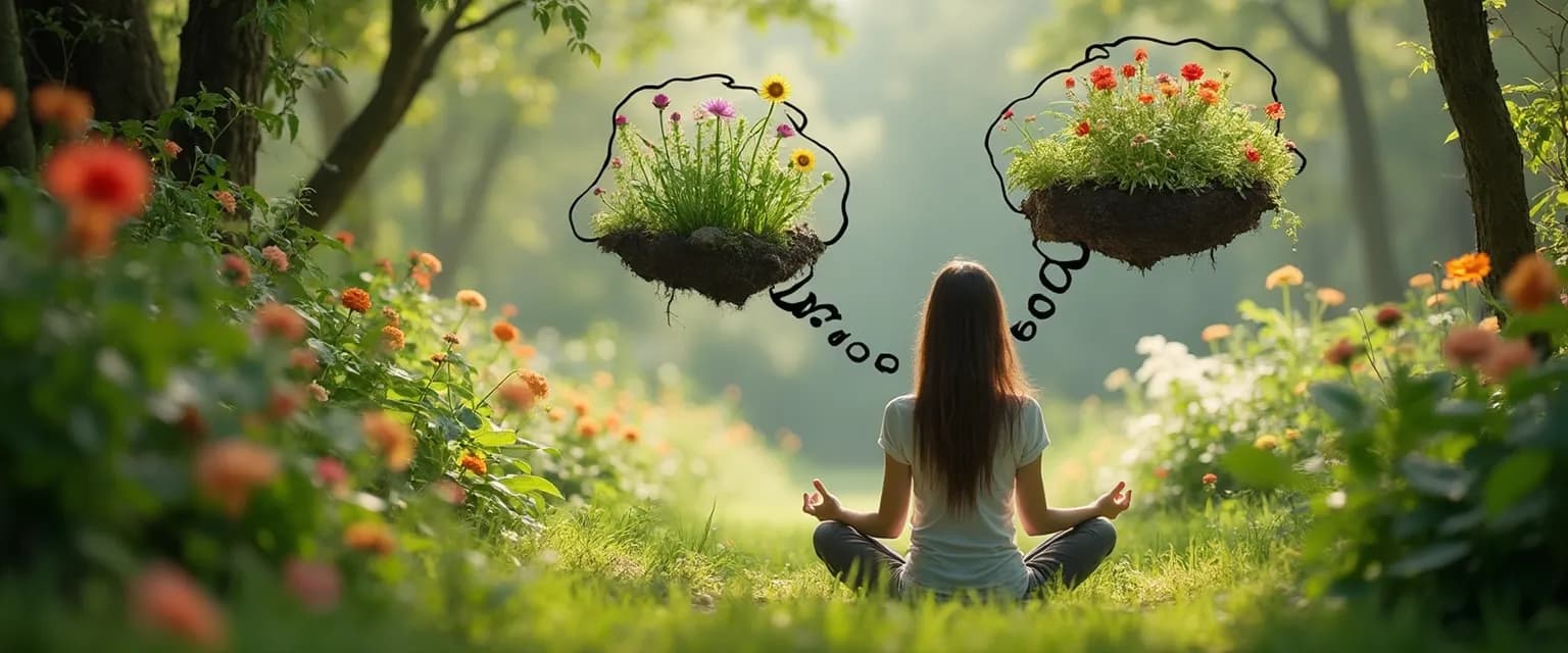 Person practicing mind healing through mental gardening visualization