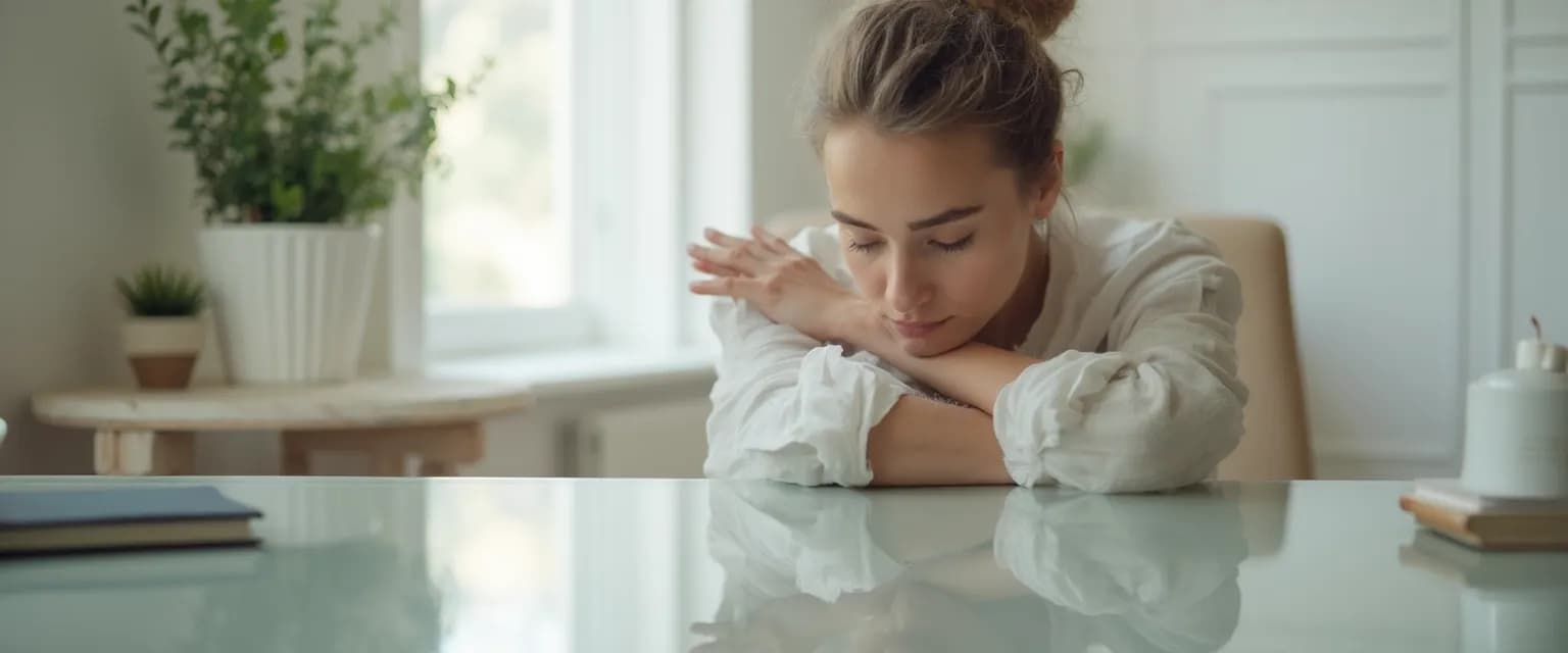 Professional practicing a quick self awareness study exercise at desk