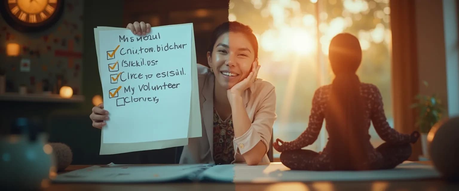 Person successfully managing procrastination in volunteer commitments with a balanced approach