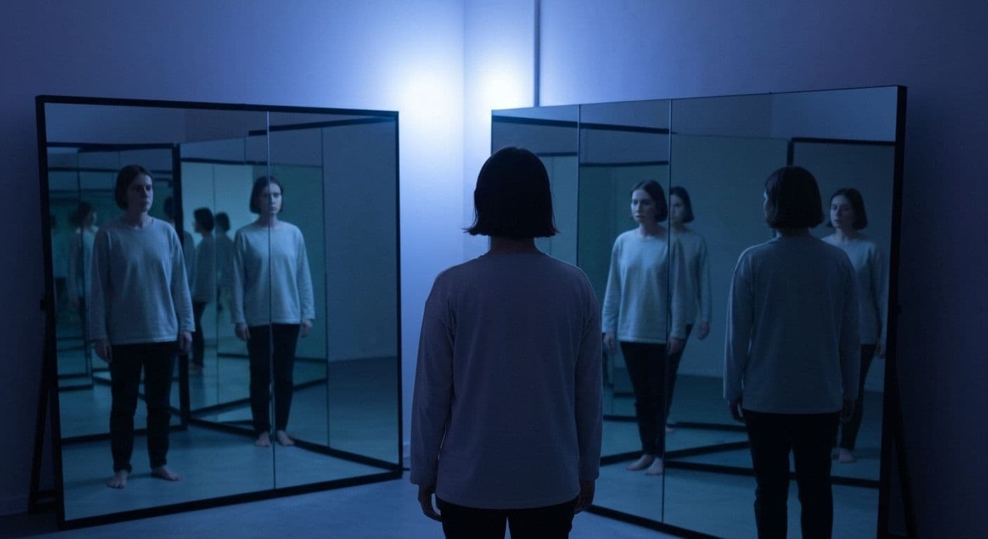 Person looking in mirror showing examples of negative self awareness and overthinking patterns