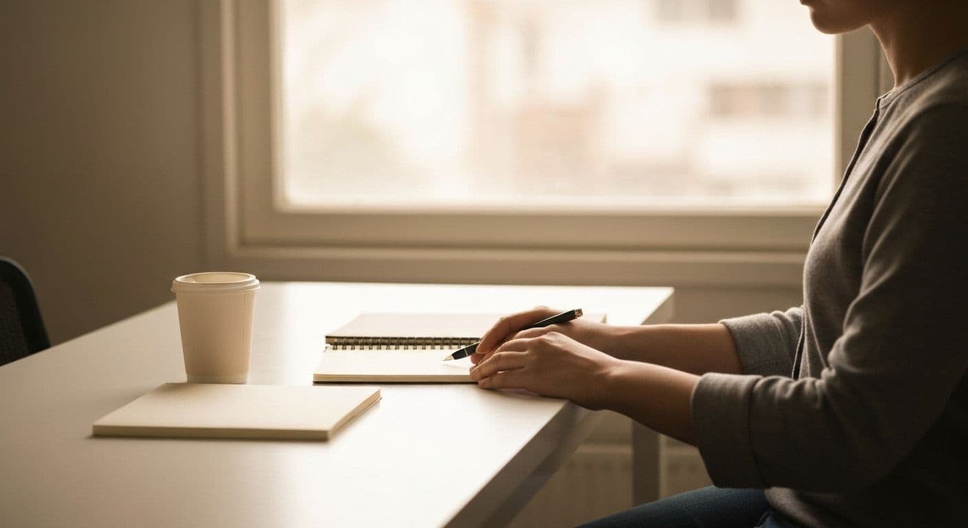 Person practicing micro-reflection to develop self awareness skills during a peaceful moment